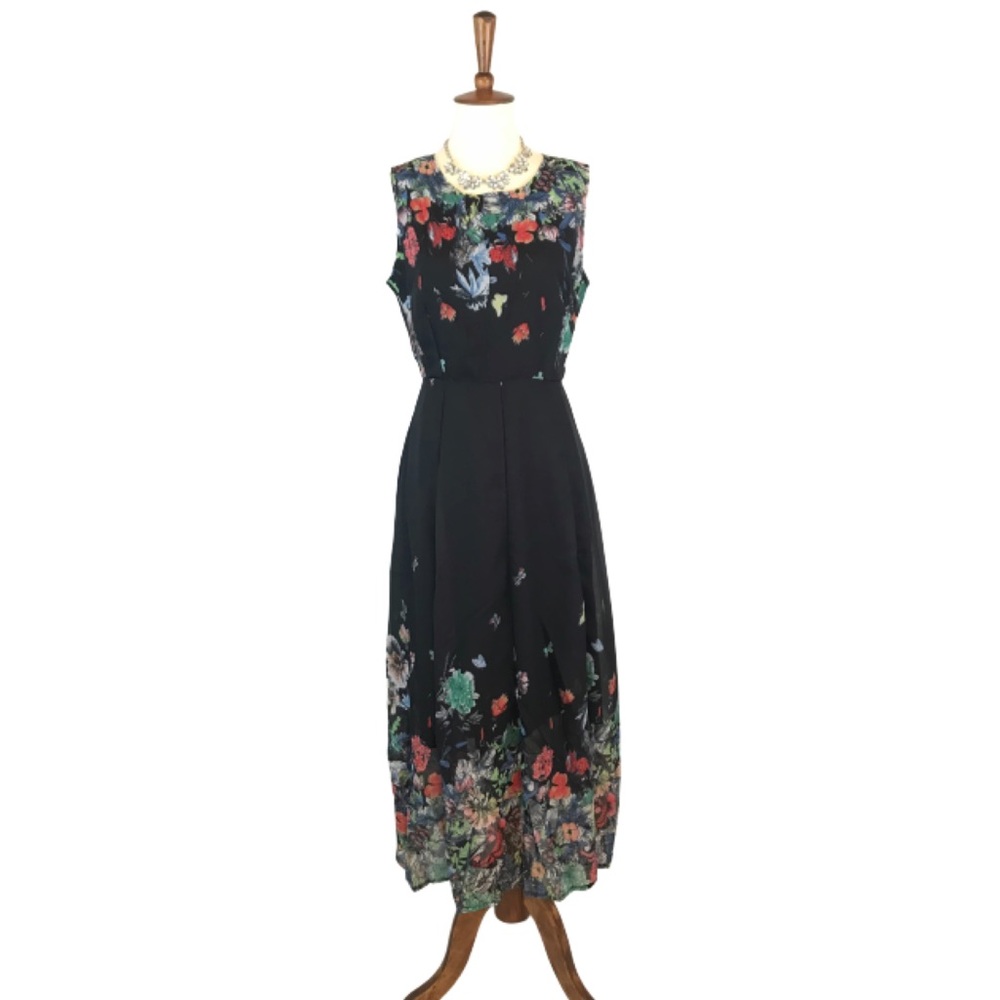 Floral Boat Neckline Sleeveless Midi A-line Dress - Picture 4 of 8